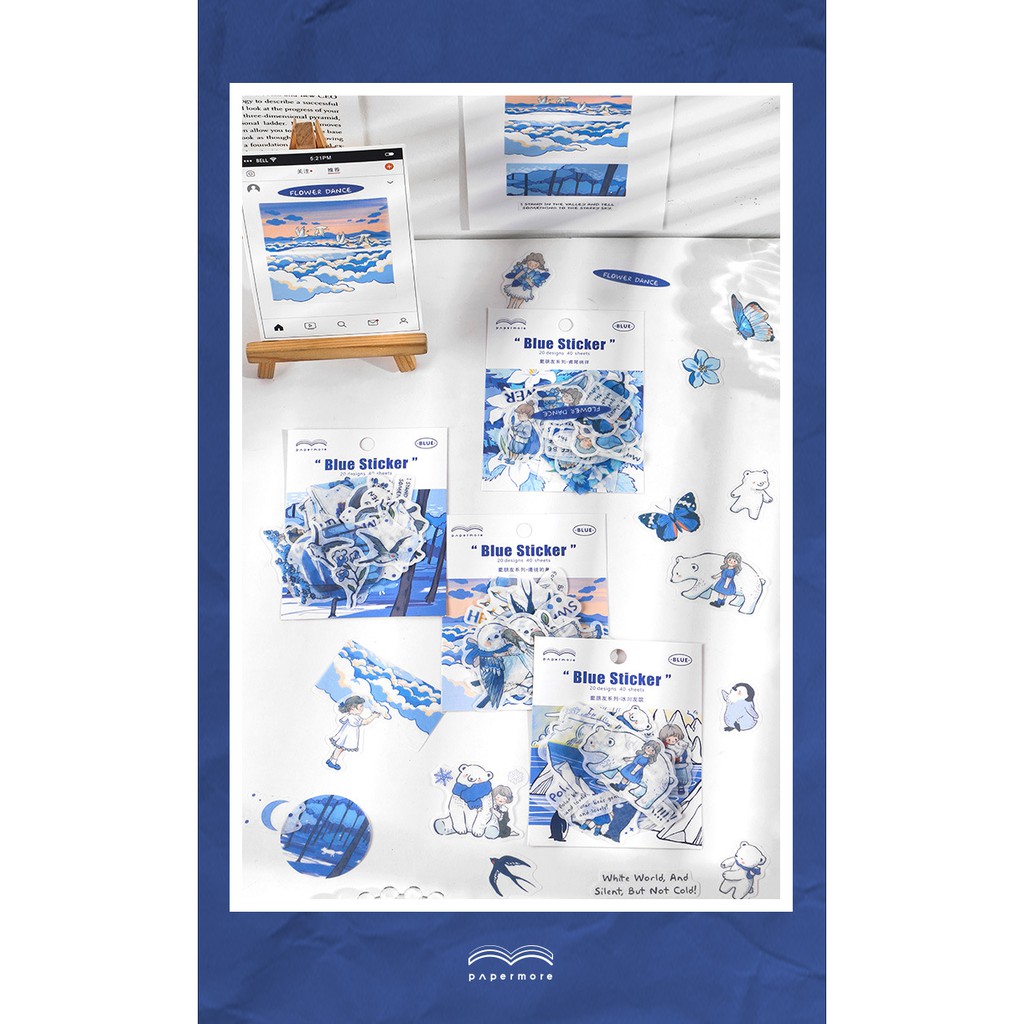 Túi 40 sticker hình dán gấu bắc cực chim cánh cụt