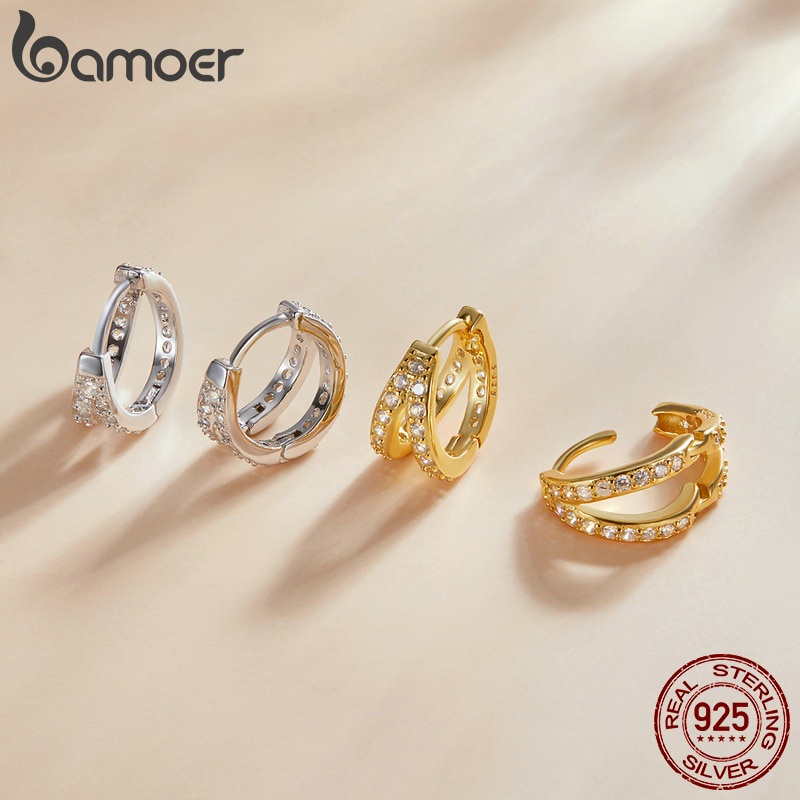 Bông tai Bamoer SCE1187 bạc Sterling 925 đính đá Zircon pha lê phong cách hiện đại không gây dị ứng cho nữ