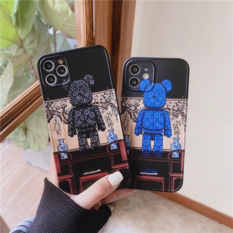 Ốp silicon hoạ tiết gấu viền vuông bảo vệ camera hoạ tiết KWAS cho iPhone 6 đến 12 Pro Max