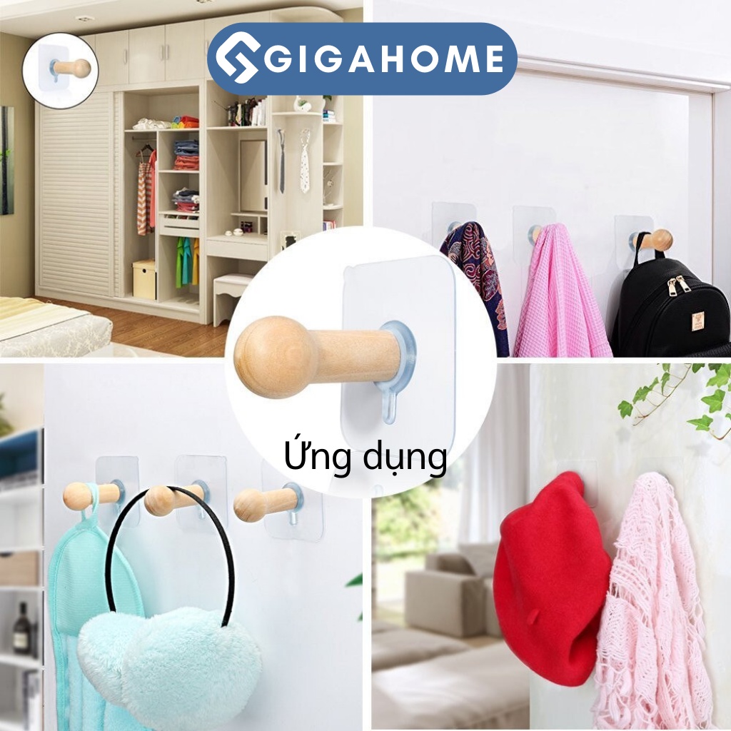 Combo 2 Móc Gỗ Treo Quần Áo GIGAHOME Dán Tường, Trang Trí Nhà Cửa 7266