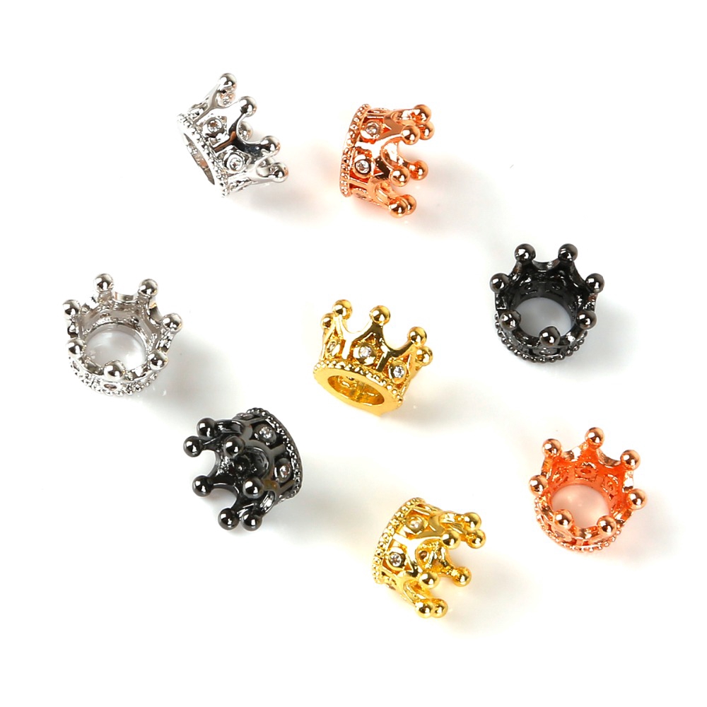 Hạt xỏ hình vương miện chất liệu zirconia ánh kim loại/ ánh đồng kích thước 7 * 11mm dành cho làm trang sức DIY