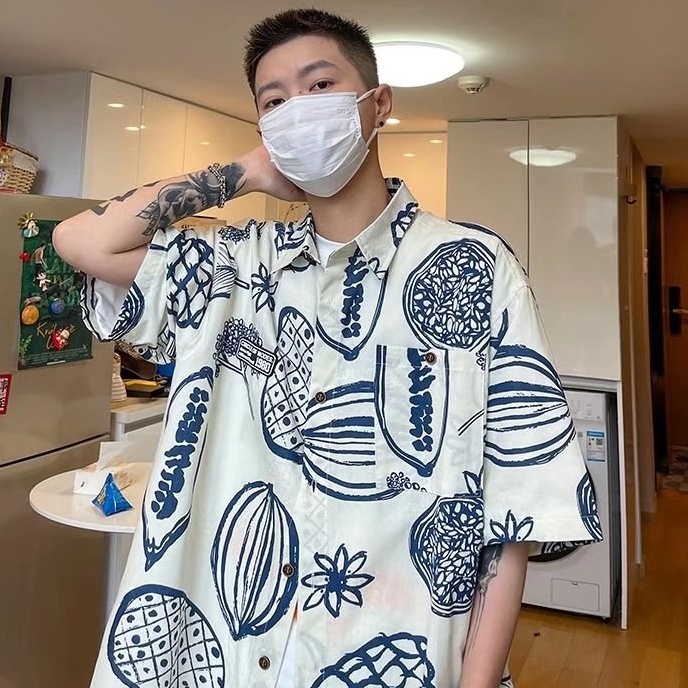 Áo Sơ Mi Tay Ngắn In Họa Tiết Phong Cách Âu Mỹ Thời Trang Cho Nam