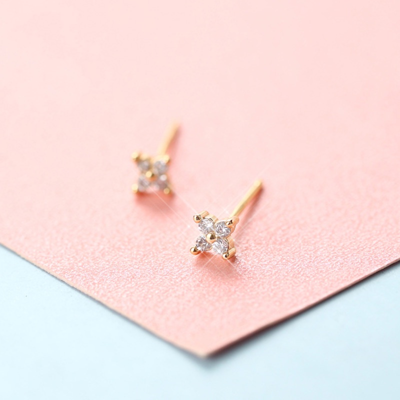 Đôi Bông Tai Mạ Bạc 925 Hình Trăng Sao Nạm Đá