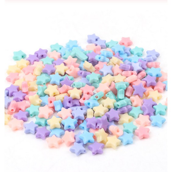 Set 60 hạt nhựa Acrylic 10mm hình ngôi sao nhiều màu sắc dùng làm trang sức thủ công