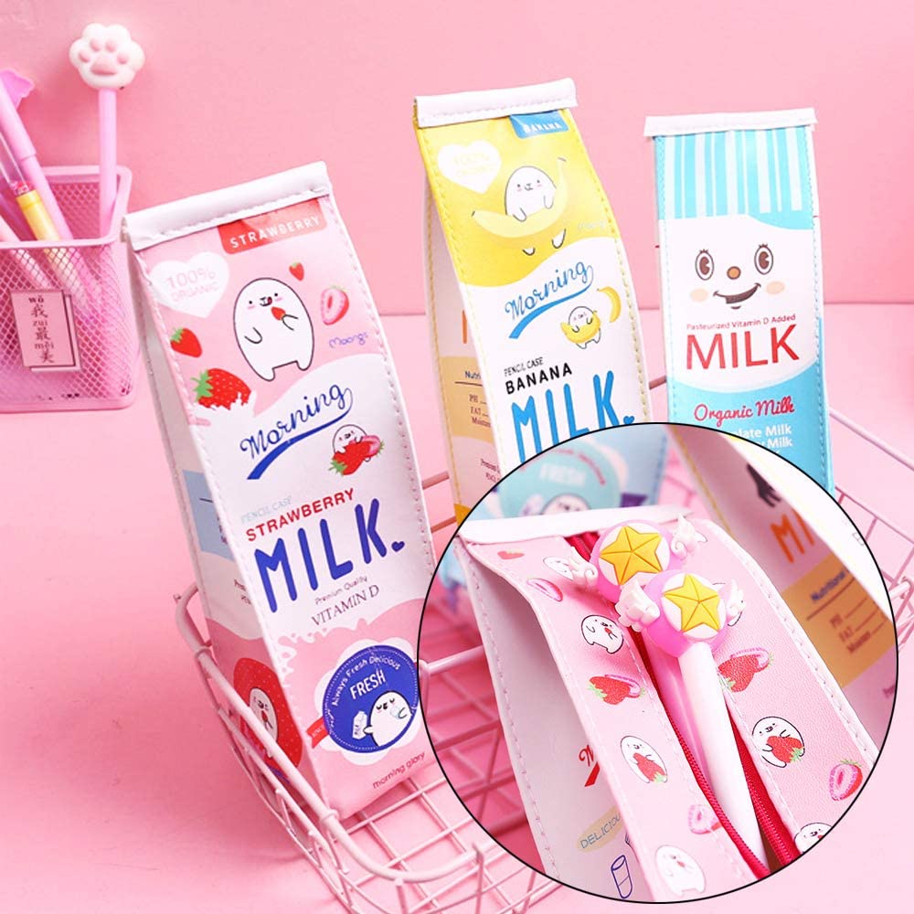 Túi Đựng Bút Chì / Mỹ Phẩm Hình Hộp Sữa Sáng Tạo Sức Chứa Lớn Chống Thấm Nước Có Khóa Kéo Tiện Dụng Cho Trường Học / Văn Phòng