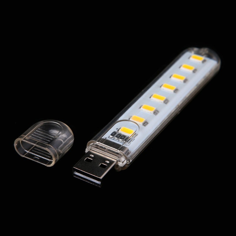 Đèn Led USB 8 bóng trong suốt ánh sáng Trắng | Vàng ấm