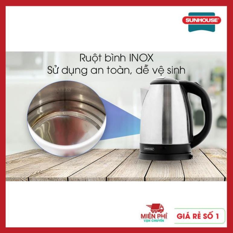 ẤM SIÊU TỐC, BÌNH ĐUN SIÊU TỐC SUNHOUSE SHD1182, 1,8 LÍT, INOX 2 LỚP, ĐUN SÔI NHANH, TỰ ĐỘNG NGẮT KHI SÔI.