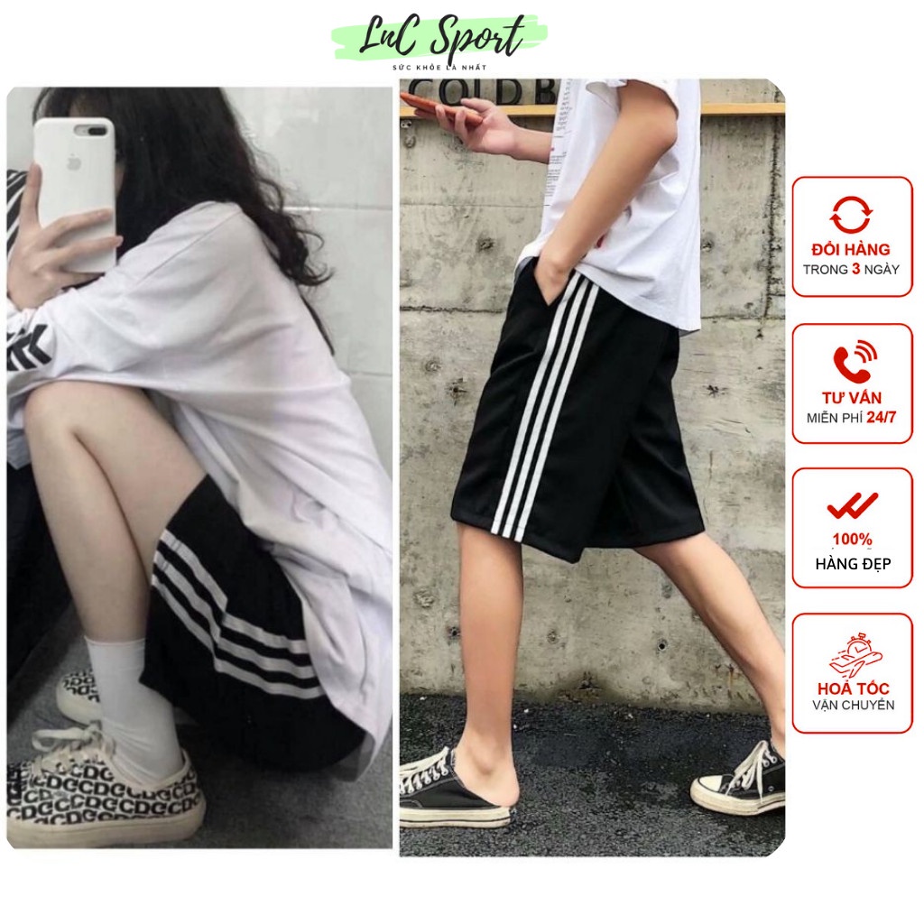Quần Short, Lửng 3 Sọc Nam Nữ Thời Trang Ullzzang, Quần Đùi Lửng Ống Suông