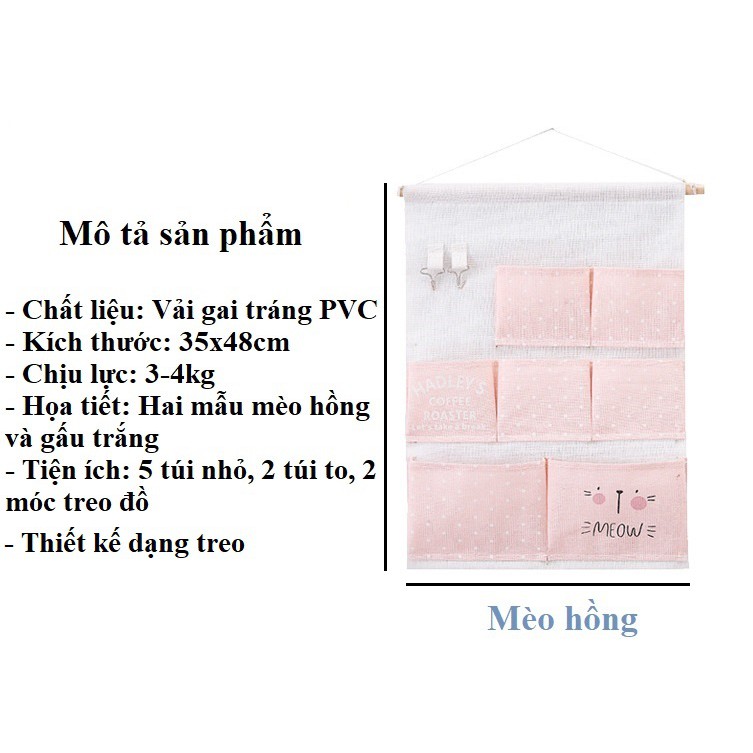 Túi vải treo tường nhiều ngăn đựng đồ tiện ích