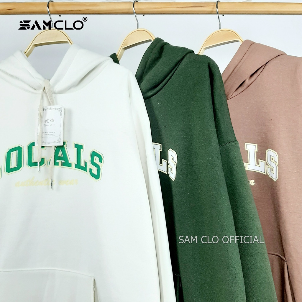 Áo HOODIE nỉ có mũ 2 lớp SAM CLO - Áo khoác chui tay dài thu đông nam nữ freesize form rộng unisex chữ LOCALS