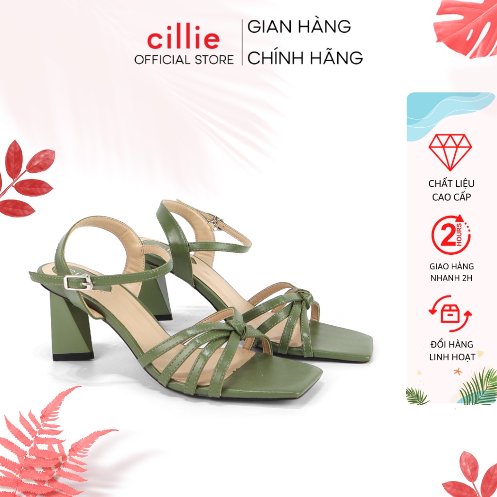 Giày sandal cao gót nữ đan dây thắt nút ôm chân mũi vuông mang đi làm đi chơi gót trụ cao 6cm Cillie 1227