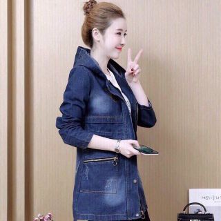 ÁO KHOÁC JEAN NỮ FORM DÀI PHỐI NÓN