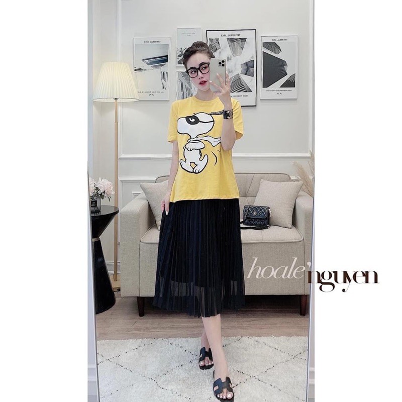 [Mã WASKT410K giảm 10K đơn 50K] ANU219 - ÁO PHÔNG NỮ VÀNG HÌNH CÚN TRẮNG | BigBuy360 - bigbuy360.vn