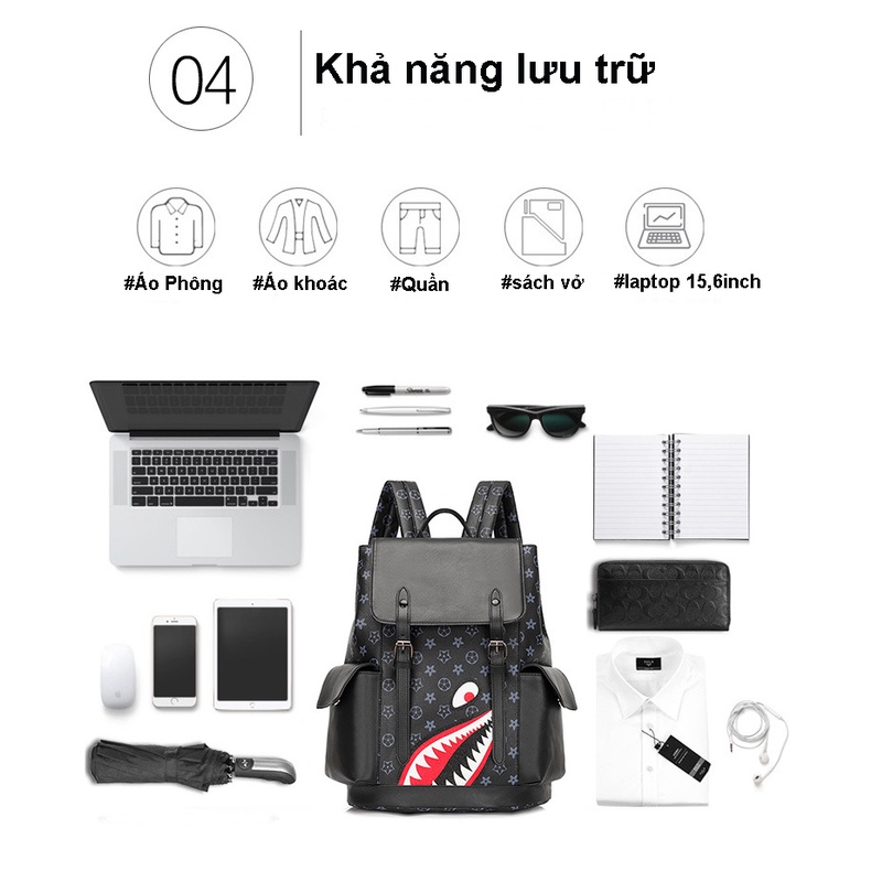 Balo da nam nữ đi học Ulzzang RIKY cặp đi học lv da pu đựng laptop 15.6 inh phong cách thể thao hàn quốc không thấm nước