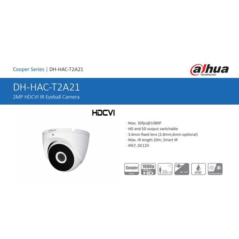 Camera Dahua HAC - T2A21 bán cầu sắt Full 2.0 chính hãng