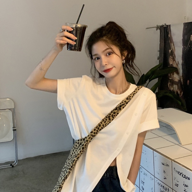 NRVP Áo kiểu tay ngắn cổ tròn thời trang mùa hè phong cách Hàn Quốc cho nữ