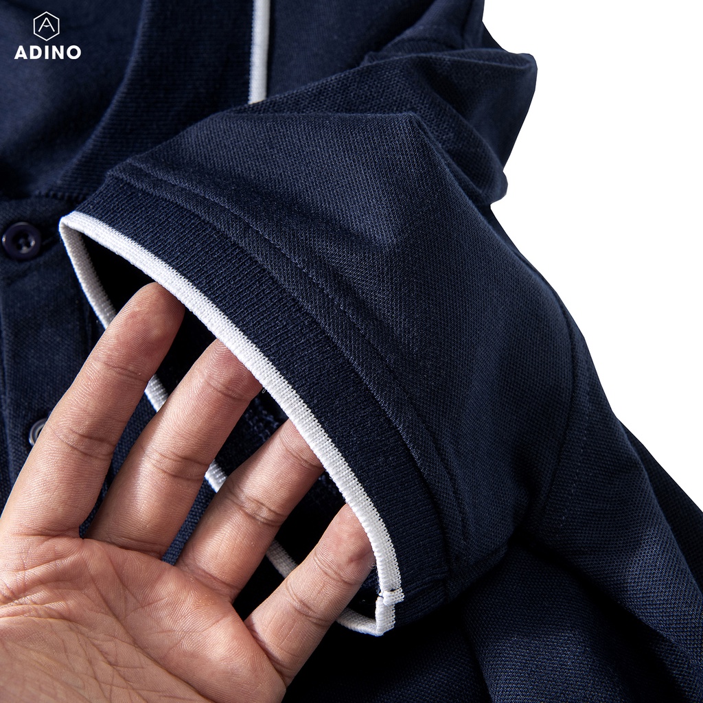 Áo polo nữ ADINO màu xanh đen phối viền vải cotton co giãn dáng công sở slimfit hơi ôm trẻ trung APN02 | BigBuy360 - bigbuy360.vn
