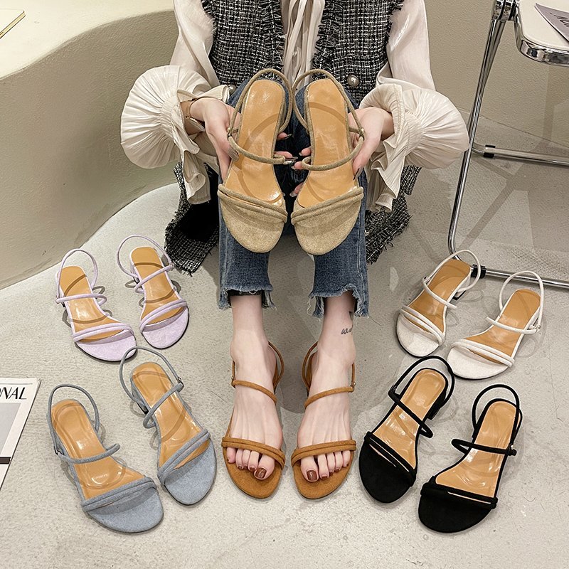 IELGY fairy style fashion Korean style all-match thick heel sandals women