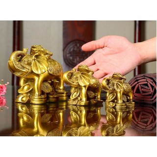Tượng voi may mắn bằng đồng nguyên chất mạ vàng trang trí để bàn văn phòng