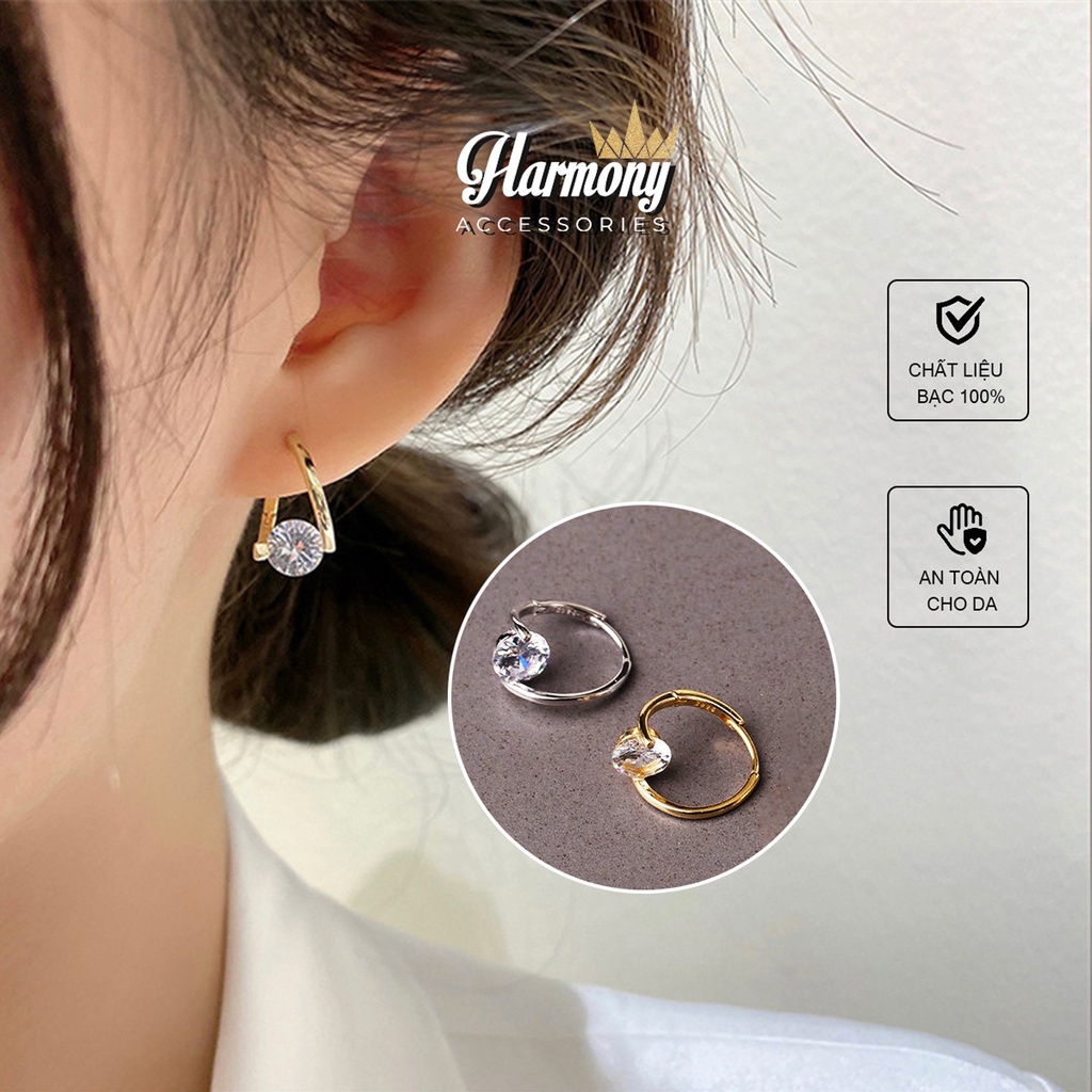 Bông tai, Khuyên tai nữ bạc cao cấp mạ vàng Alva dạng tròn mặt đá sang chảnh, nữ tính K212 | TRANG SỨC BẠC HARMONY