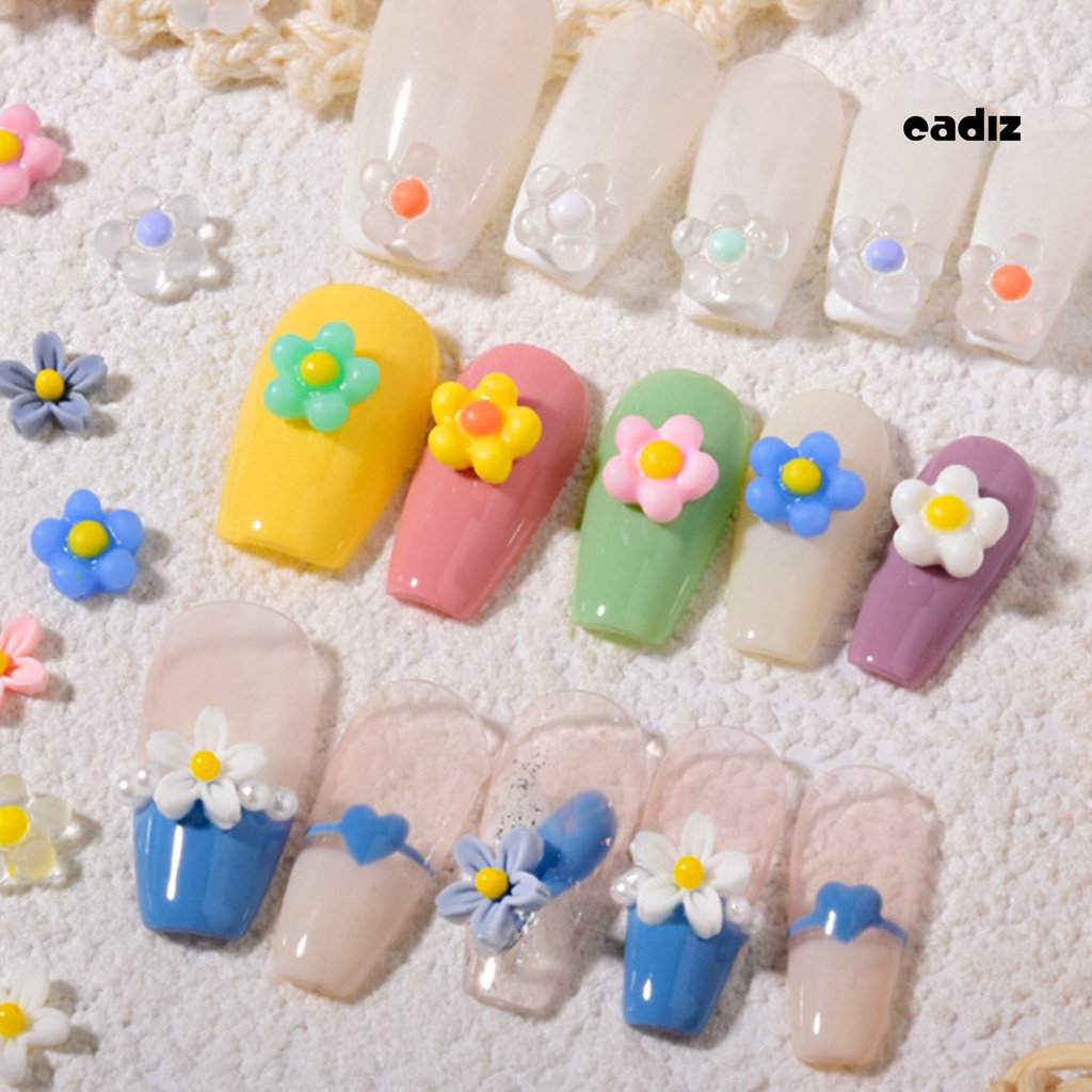 Set 50 Phụ Kiện Trang Trí Móng Tay Nghệ Thuật Hình Hoa 3D Mini Bằng Nhựa Resin Màu Sáng Chống Nước Cho Nữ