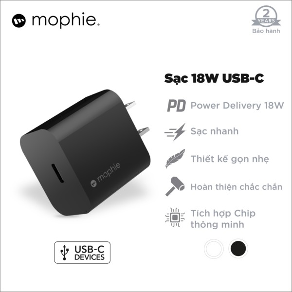 Combo sạc nhanh USB-C PD 18W và cáp USB-C to Lightning Mophie