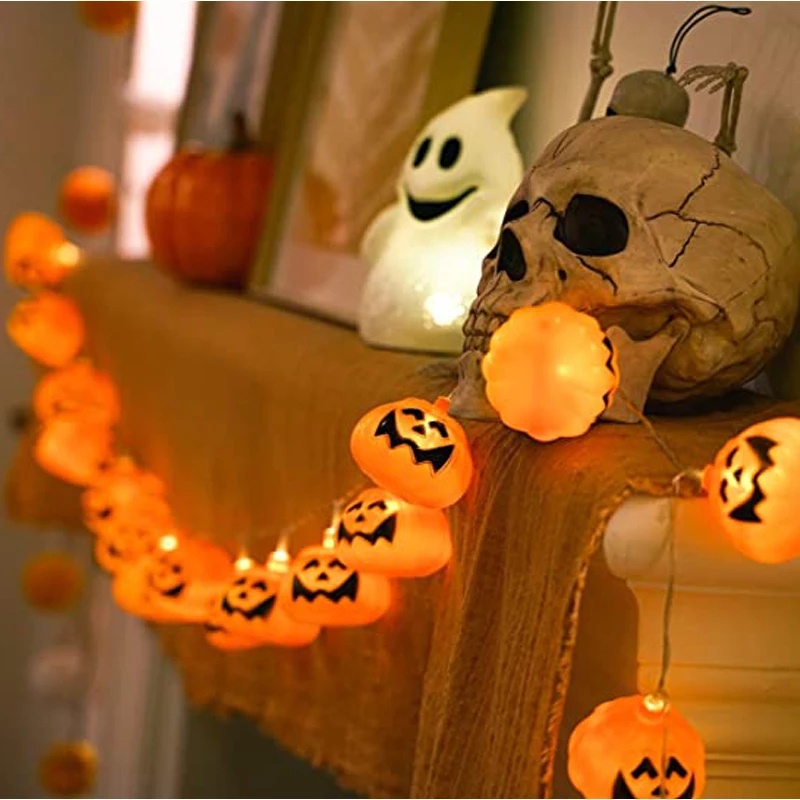 Dây Đèn Led 10 Bóng Hình Quả Bí Ngô Mặt Cười Trang Trí Tiệc Halloween