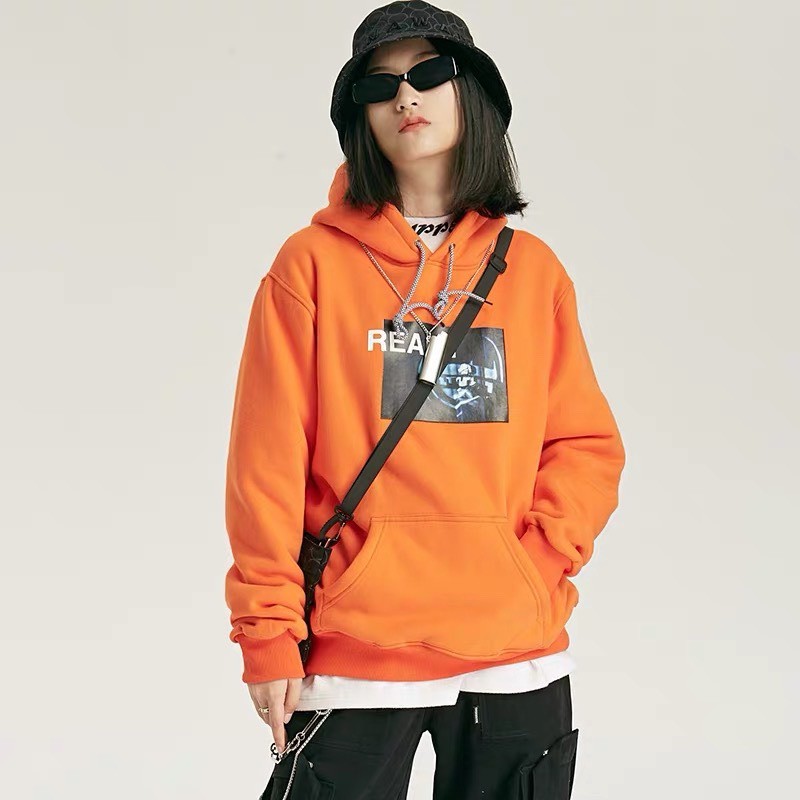 ÁO HOODIE IN HÌNH CỰC CHẤT, MÀU CAM NỔI BẬT, CHẤT NỈ MỀM MỊN - SUNSHINE SHOP - SGV041