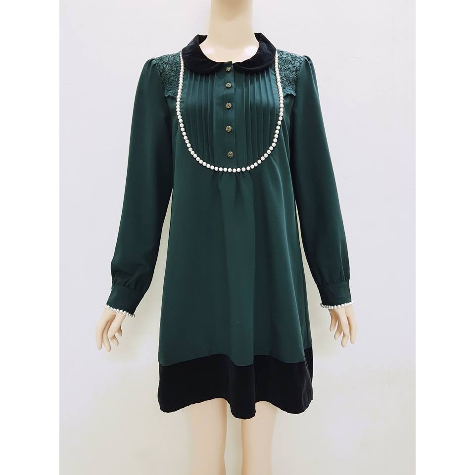Đầm Axes Femme tay dài phối ngọc sang trọng, size M