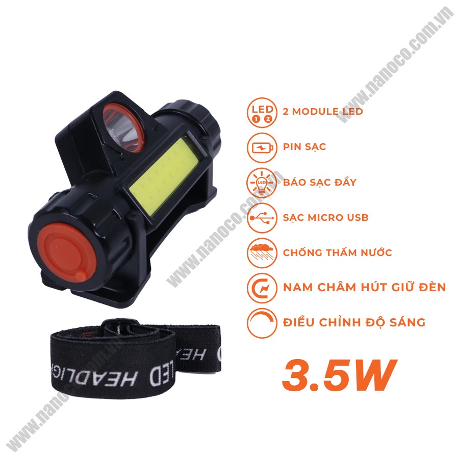 Đèn đội đầu mini thiết kế tinh gọn tích hợp có sạc USB siêu tiện dụng Đèn có thể xoay 90 độ