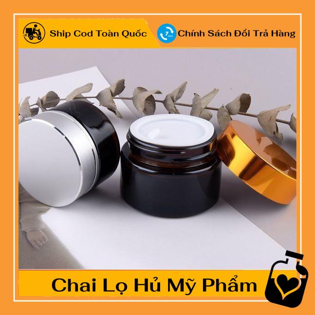 Hủ Đựng Kem ❤ TOP GIÁ RẺ ❤ Hũ Chiết Kem Thủy Tinh Nâu 30g/50g/100g Nắp Vàng/Đen chiết mỹ phẩm , phụ kiện du lịch