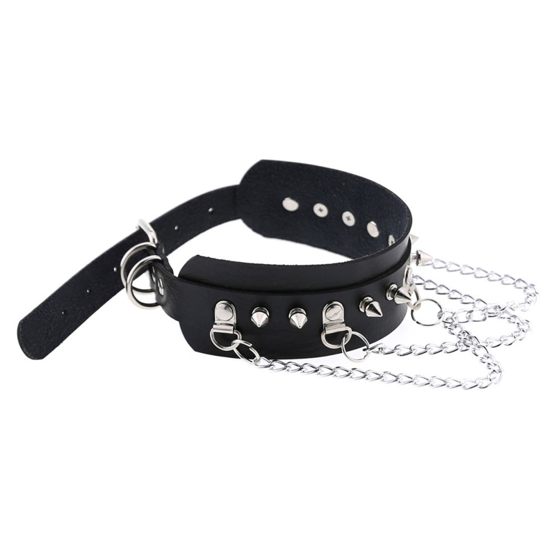 Vòng cổ choker đính đinh tán phối chuỗi dây xích phong cách punk gothic thời trang cho nam và nữ