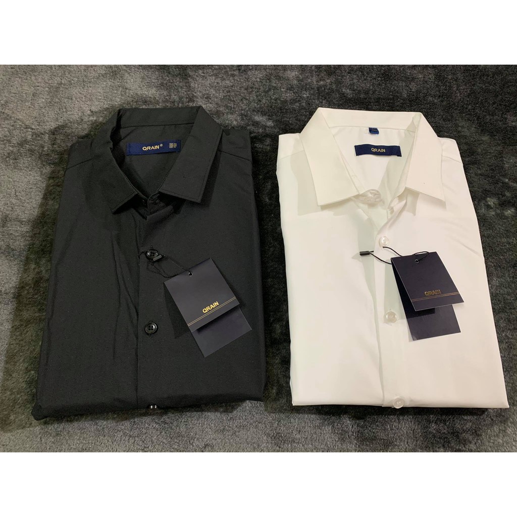 Áo Sơ Mi Nam Trắng Đen Trơn Dài Tay Vải Lụa Cao Cấp, Áo Sơ Mi Dáng Ôm Form Body, T-man
