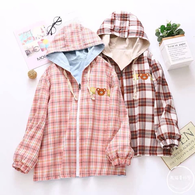 ÁO KHOÁC KAKI 2 MẶT 🎀[Có Ảnh Thật]🎀 CARO IN HÌNH GẤU PHONG CÁCH DỄ THƯƠNG ĐÁNG YÊU | BigBuy360 - bigbuy360.vn