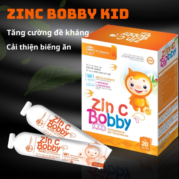 Kẽm cho bé ZIN C BOBBY KID, bổ sung Kẽm, Lysine, DHA, giúp cải thiện biếng ăn & tăng sức đề kháng cho trẻ (hộp 20 ống)