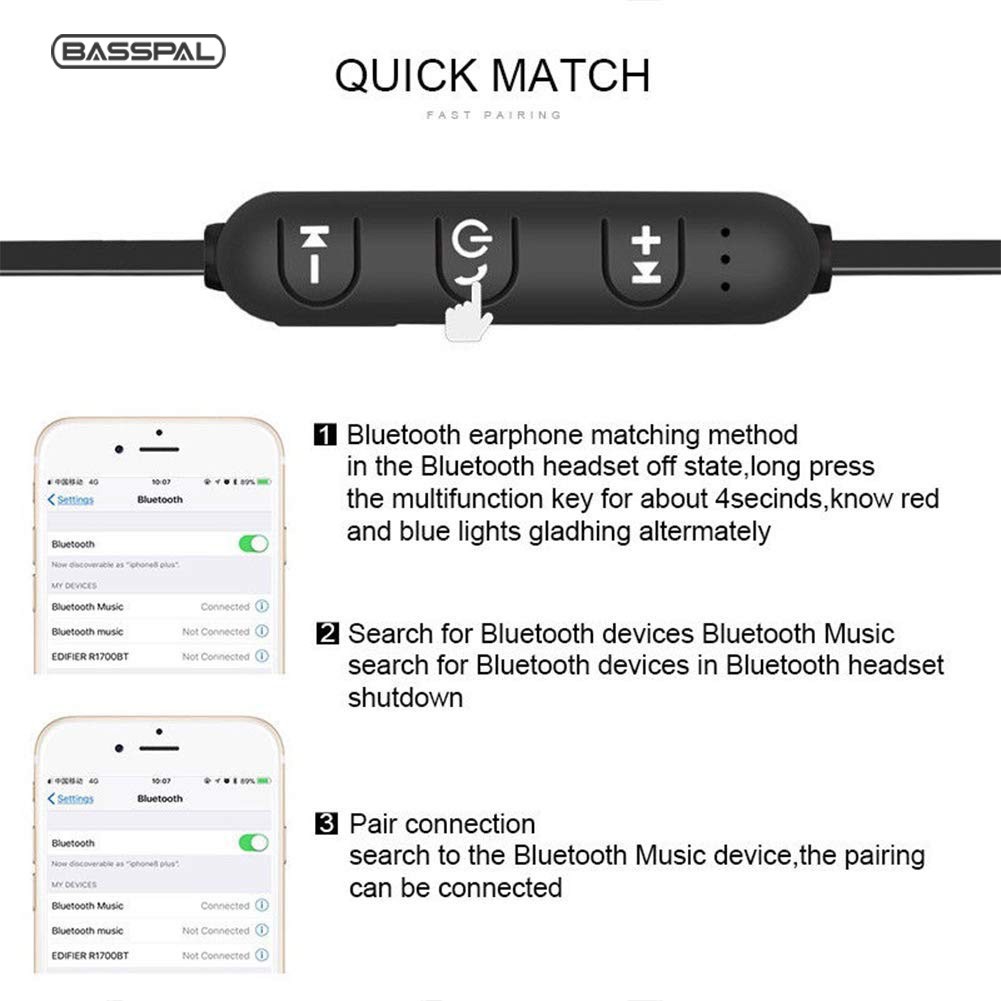 Tai nghe có dây Basspal XT11 thiết kế nhét tai từ tính kết nối bluetooth 4.0 giảm tiếng ồn cho hoạt động thể thao