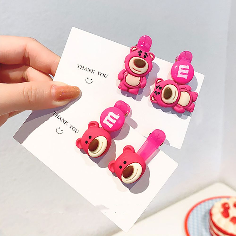 Kẹp tóc SKJK bằng acrylic thiết kế gấu dâu hoạt hình đáng yêu phong cách Hàn Quốc cho nữ