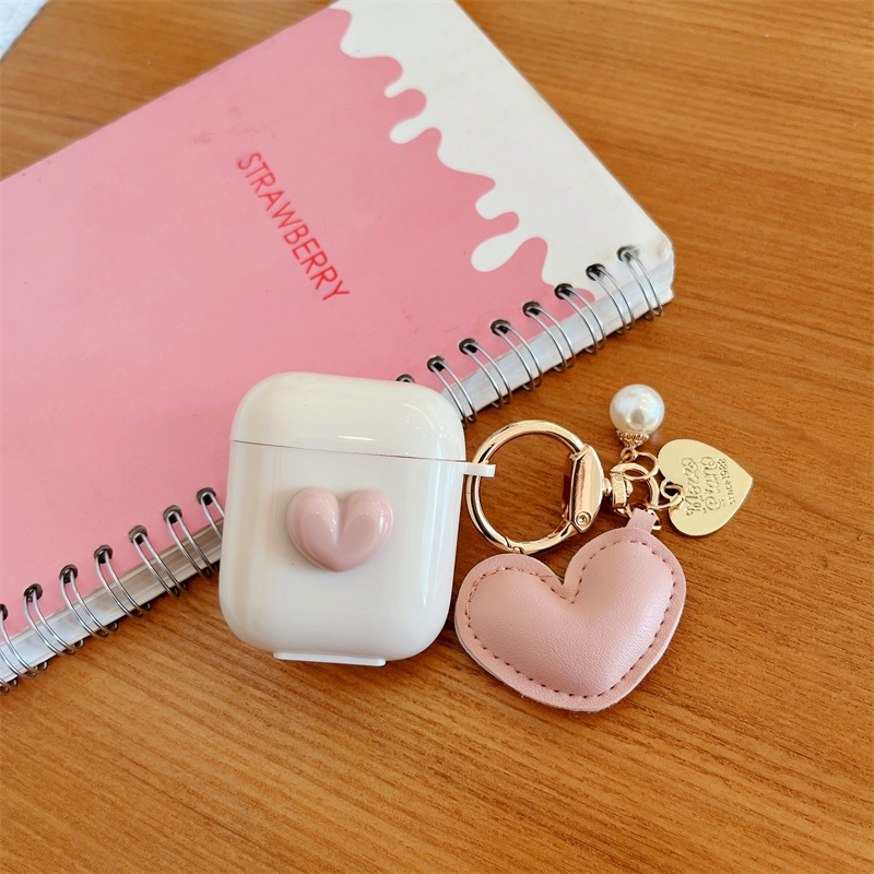 Vỏ Bảo Vệ Hộp Sạc Tai Nghe Airpods 1/2/3 Chất Liệu Da Gắn Trái Tim Dễ Thương