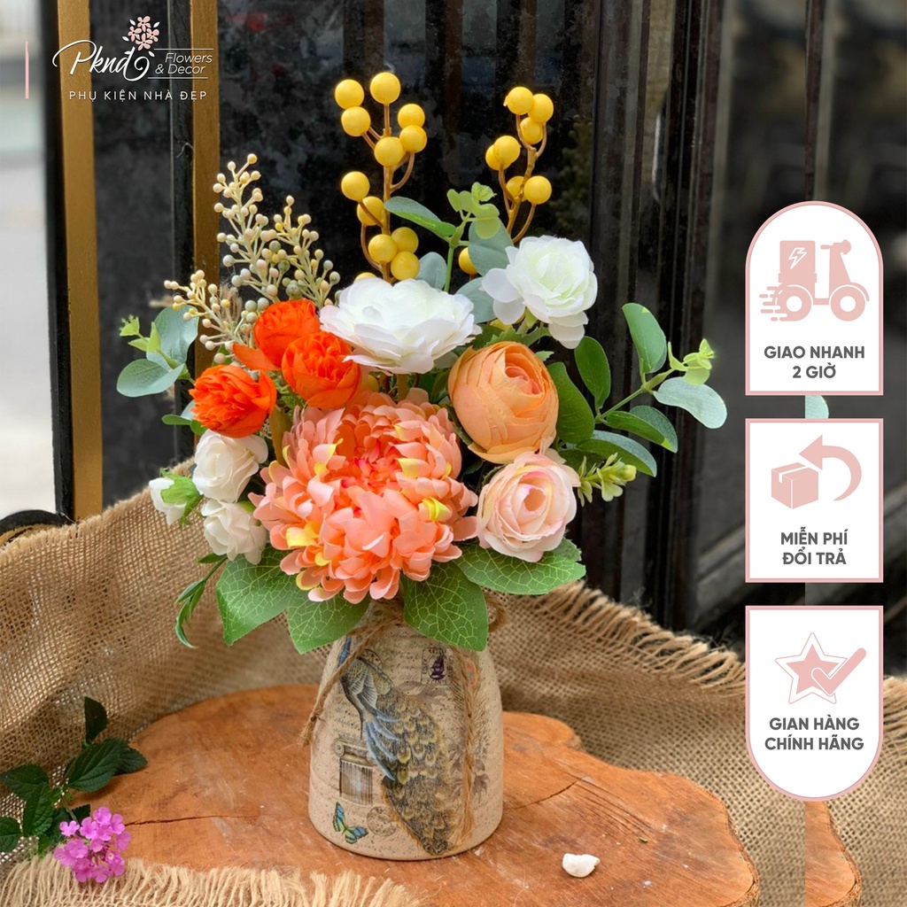 [Mã BMBAU50 giảm 7% đơn 99K] Bình hoa giả trang trí phòng khách đẹp PKND FLOWERS &amp; DECOR