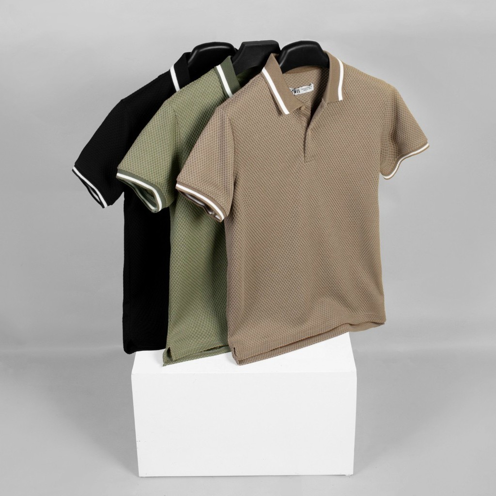 Áo Polo Nam Cổ Bẻ Vải Cotton Dệt Ô Cao Cấp, Áo  Nam Có Cổ Basic 3 Màu Hàng Xuất Khẩu Cao Cấp Thoáng Mát