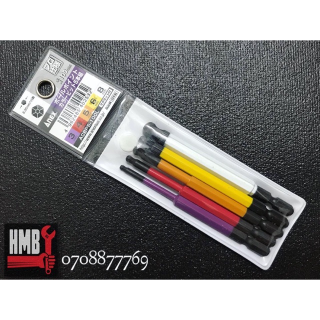 🇯🇵Made in Japan🇯🇵 Bộ mũi vít lục giác bi Nhật Bản Anex ACBP5-100L / ACBP5-150L