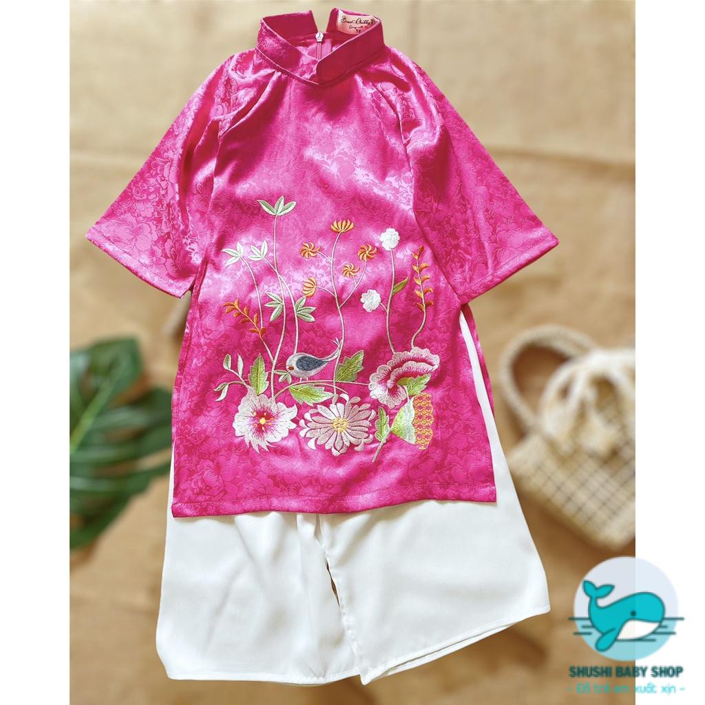 Áo Dài Lụa Truyền Thống Hàng Thiết Kế Cao Cấp Chubby Beans Thêu Tay Tinh Xảo