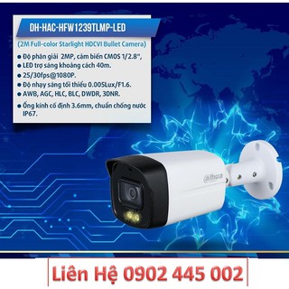 Camera HDCVI 2MP Full Color DAHUA DH-HAC-HFW1239TLMP-LED - DH-HAC-HFW1239TLMP-LED