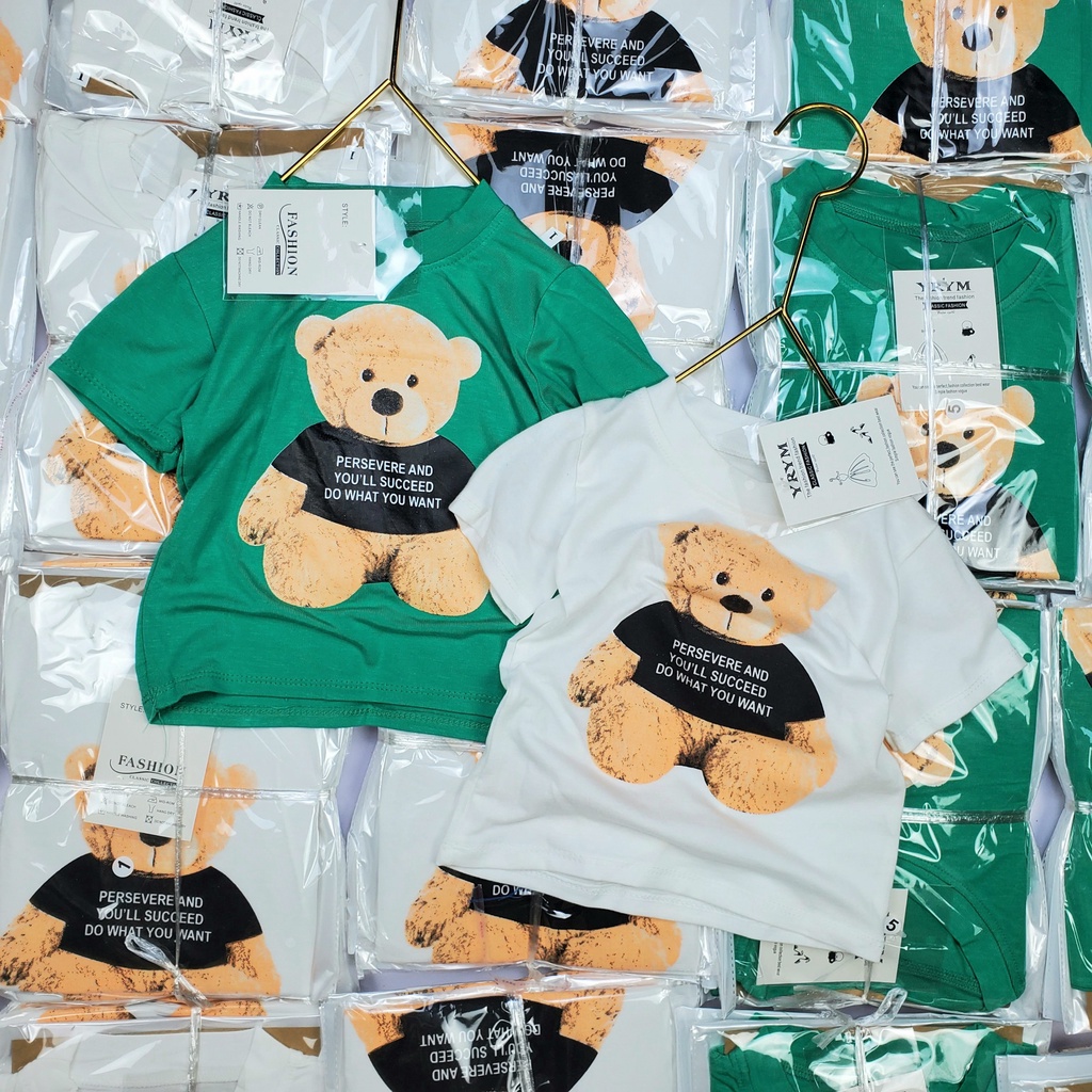 ÁO THUN COTTON GẤU IN 3D cực HÓT cho bé 8-20kg