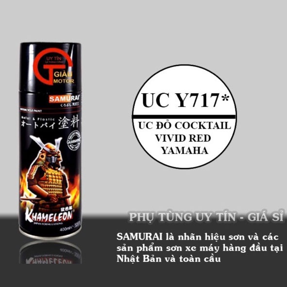 Sơn Samurai màu đỏ cocktail UCY717, TCY717 chính hãng, sơn xịt dàn áo xe máy chịu nhiệt, chống nứt nẻ, kháng xăng