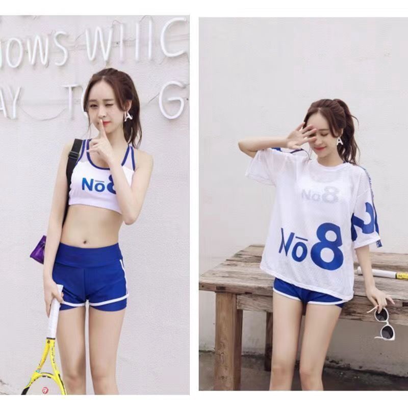 Bộ Đồ Bơi Ba Mảnh Tay Ngắn Chống Nắng Dành Cho Bé Gái 13-18 Tuổi