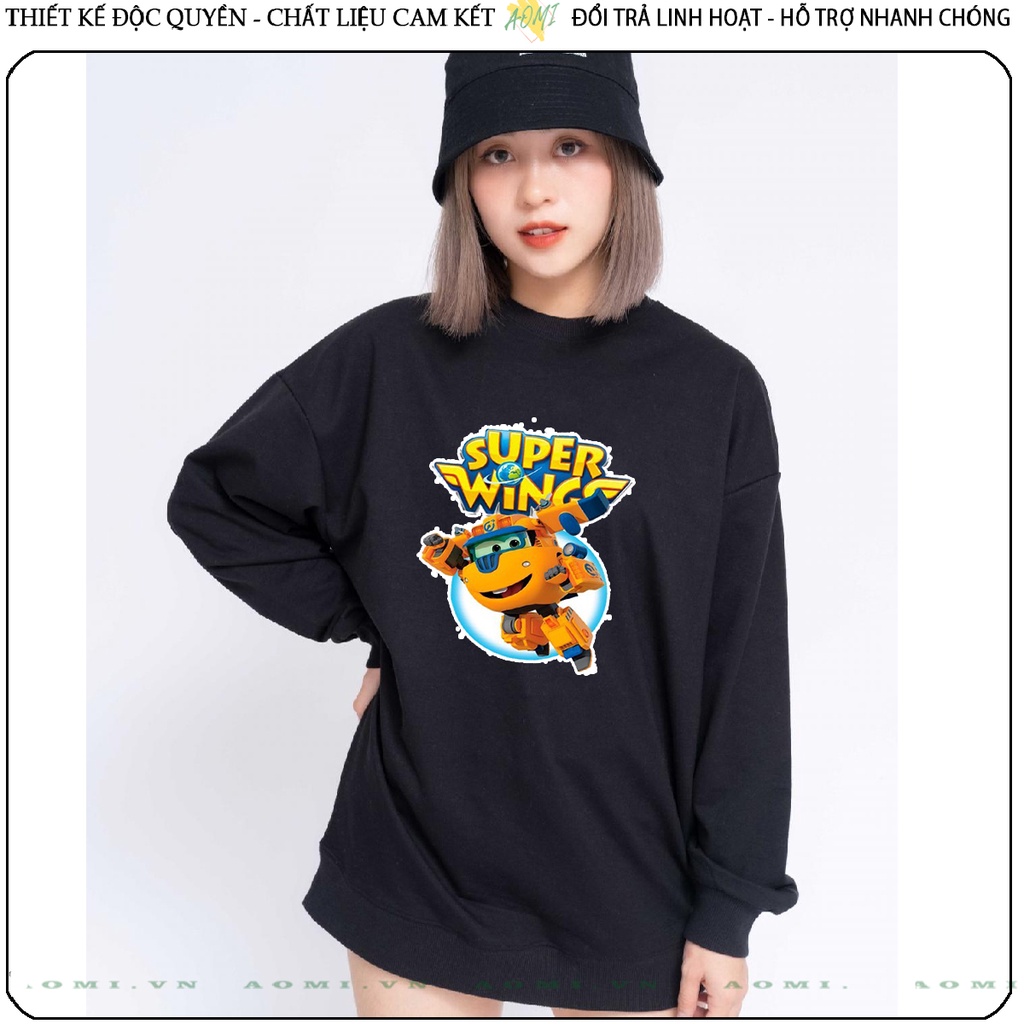 Áo Nỉ Bông Sweater đội bay supper wing tay dài da cá unisex full size AOMIVN