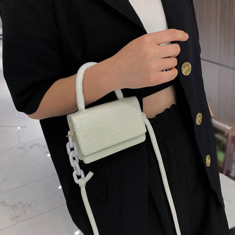 Túi Xách Nữ Dáng Vuông Giả Da Cá Sấu Phối Dây Xích Sang Trọng Thời Trang