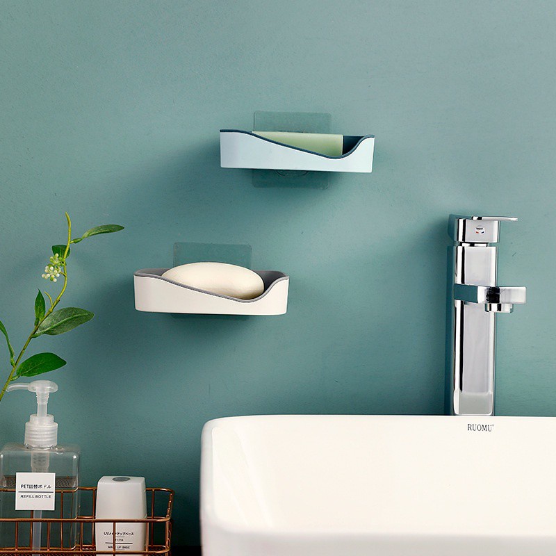 Khay Để Xà Phòng Dán Tường - Hộp Đựng Xà Bông Gắn Tường 2 Lớp Có Rãnh Thoát Nước 88293