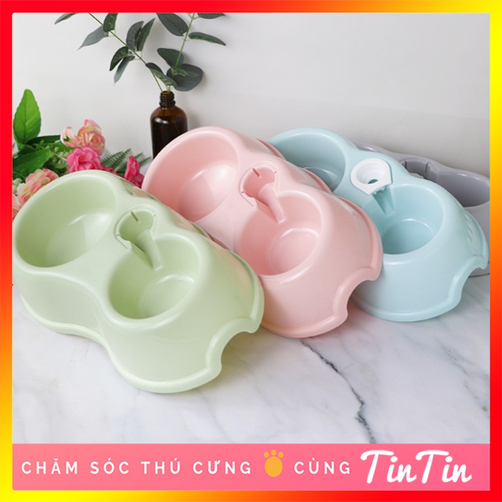 Bát Ăn Đôi Tự Động Cấp Nước Cho Chó Mèo Nhỏ kèm bình nước #Tintin Pet Store